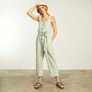 Everlane Light Green Striped Linen Jumpsuit